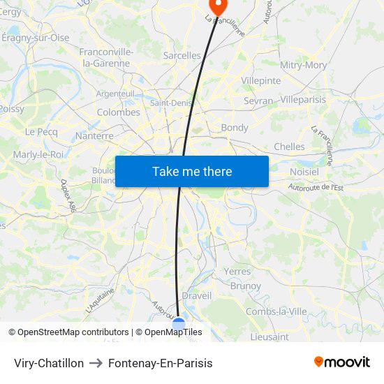 Viry-Chatillon to Fontenay-En-Parisis map