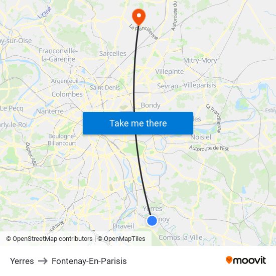 Yerres to Fontenay-En-Parisis map