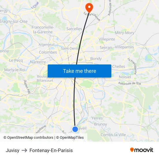 Juvisy to Fontenay-En-Parisis map