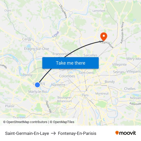 Saint-Germain-En-Laye to Fontenay-En-Parisis map