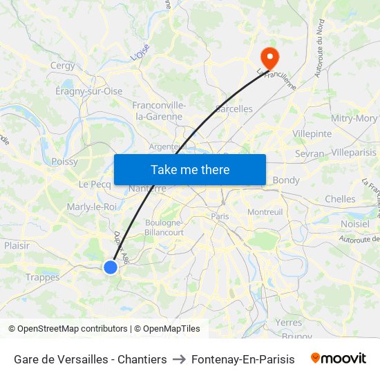 Gare de Versailles - Chantiers to Fontenay-En-Parisis map