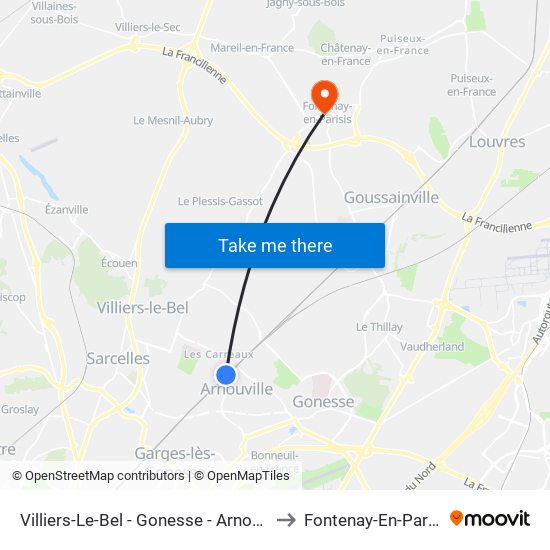 Villiers-Le-Bel - Gonesse - Arnouville to Fontenay-En-Parisis map