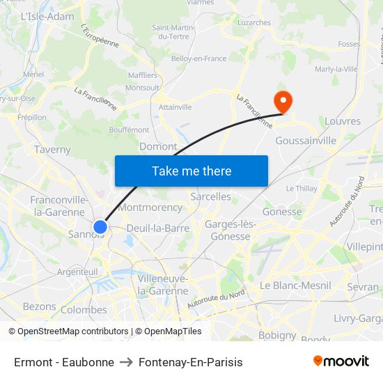 Ermont - Eaubonne to Fontenay-En-Parisis map