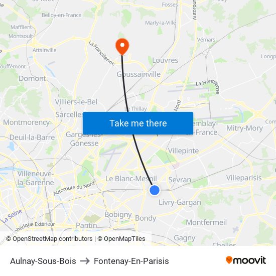 Aulnay-Sous-Bois to Fontenay-En-Parisis map