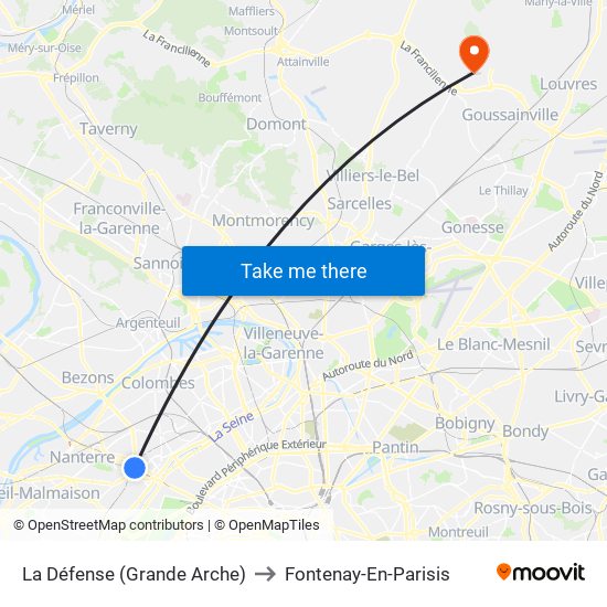 La Défense (Grande Arche) to Fontenay-En-Parisis map