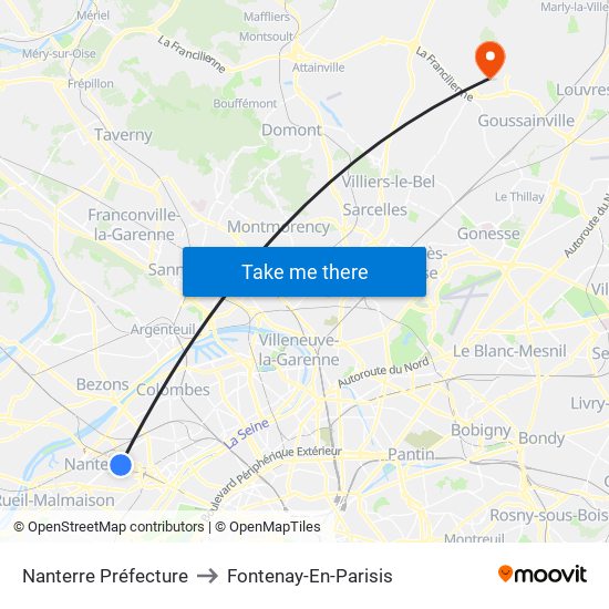 Nanterre Préfecture to Fontenay-En-Parisis map