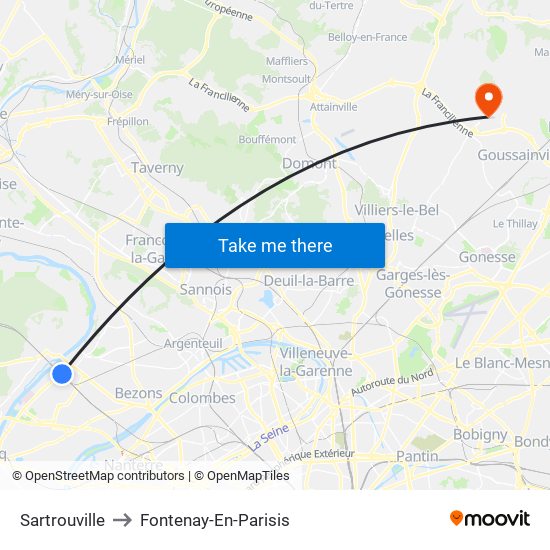 Sartrouville to Fontenay-En-Parisis map