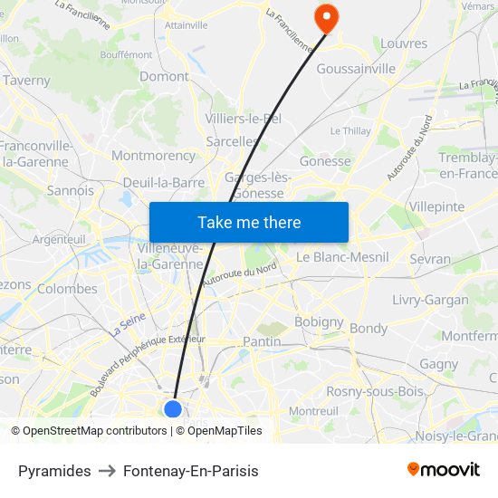 Pyramides to Fontenay-En-Parisis map