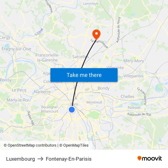 Luxembourg to Fontenay-En-Parisis map