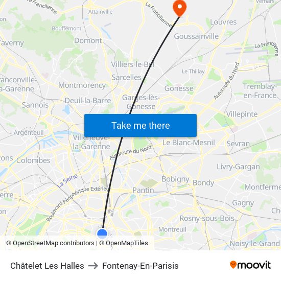 Châtelet Les Halles to Fontenay-En-Parisis map