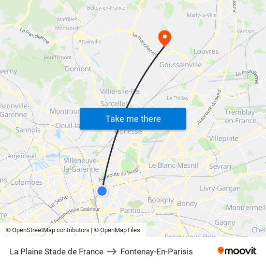 La Plaine Stade de France to Fontenay-En-Parisis map