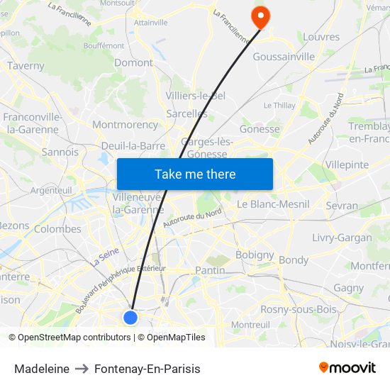 Madeleine to Fontenay-En-Parisis map
