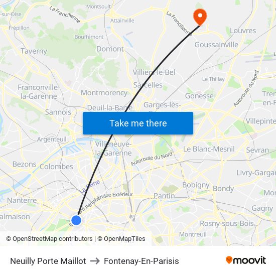 Neuilly Porte Maillot to Fontenay-En-Parisis map