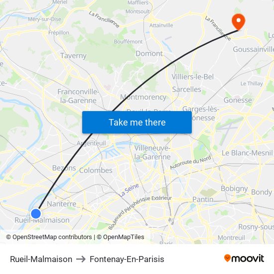 Rueil-Malmaison to Fontenay-En-Parisis map