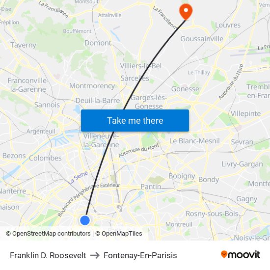 Franklin D. Roosevelt to Fontenay-En-Parisis map