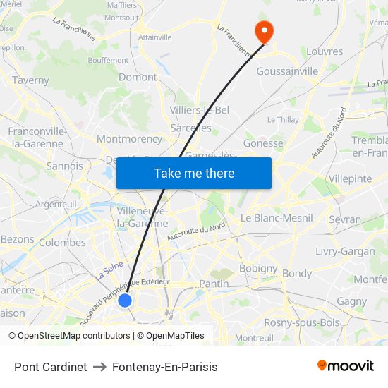 Pont Cardinet to Fontenay-En-Parisis map