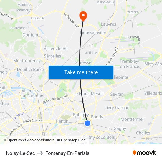 Noisy-Le-Sec to Fontenay-En-Parisis map