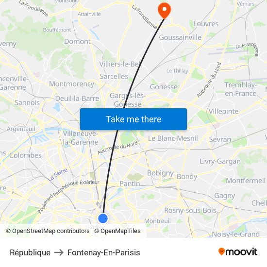 République to Fontenay-En-Parisis map