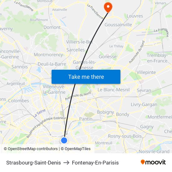 Strasbourg-Saint-Denis to Fontenay-En-Parisis map