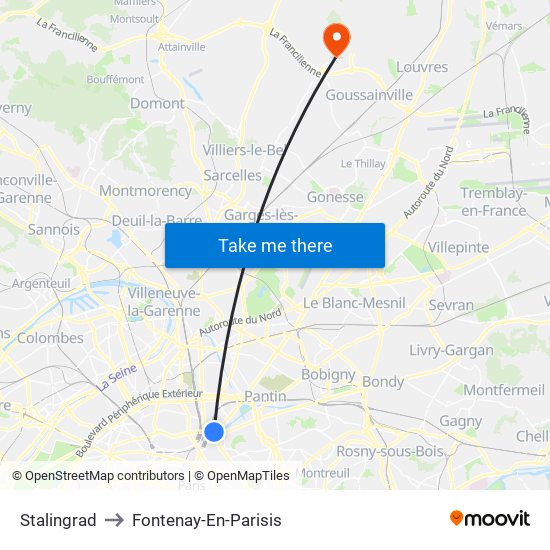 Stalingrad to Fontenay-En-Parisis map