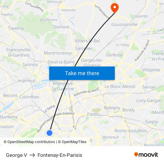 George V to Fontenay-En-Parisis map