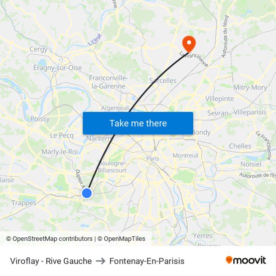 Viroflay - Rive Gauche to Fontenay-En-Parisis map