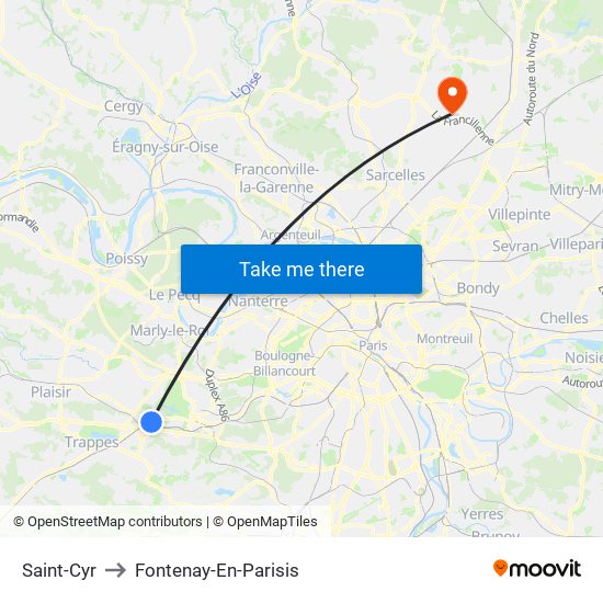 Saint-Cyr to Fontenay-En-Parisis map