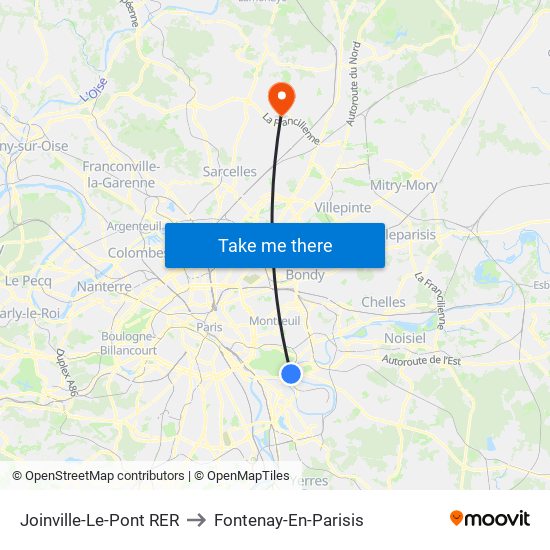 Joinville-Le-Pont RER to Fontenay-En-Parisis map