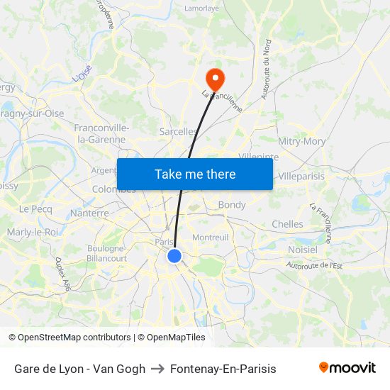 Gare de Lyon - Van Gogh to Fontenay-En-Parisis map