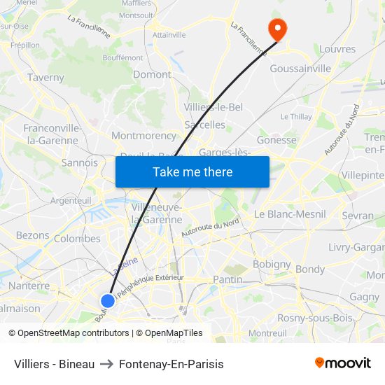 Villiers - Bineau to Fontenay-En-Parisis map