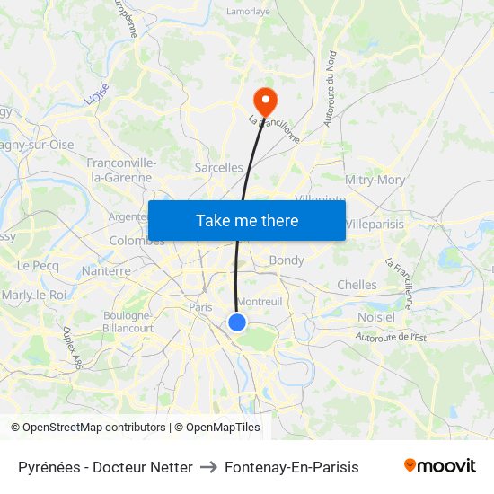 Pyrénées - Docteur Netter to Fontenay-En-Parisis map