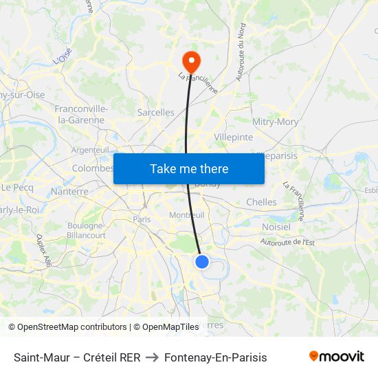 Saint-Maur – Créteil RER to Fontenay-En-Parisis map