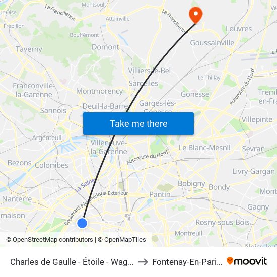 Charles de Gaulle - Étoile - Wagram to Fontenay-En-Parisis map