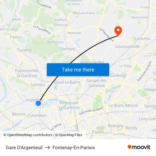 Gare D'Argenteuil to Fontenay-En-Parisis map