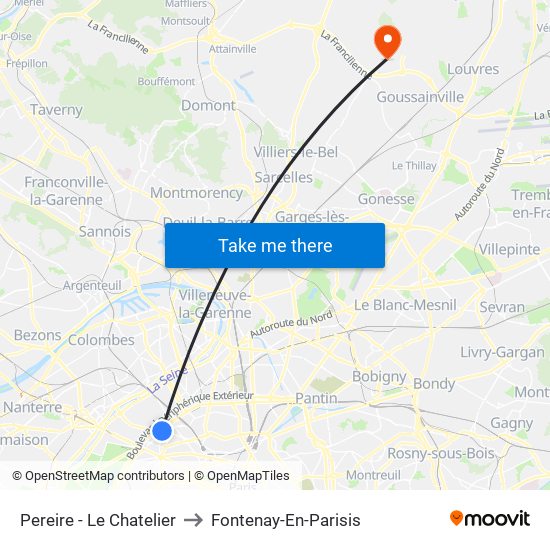 Pereire - Le Chatelier to Fontenay-En-Parisis map