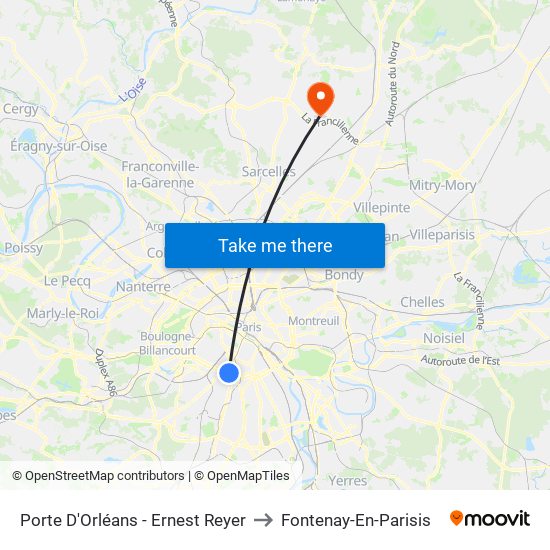 Porte D'Orléans - Ernest Reyer to Fontenay-En-Parisis map