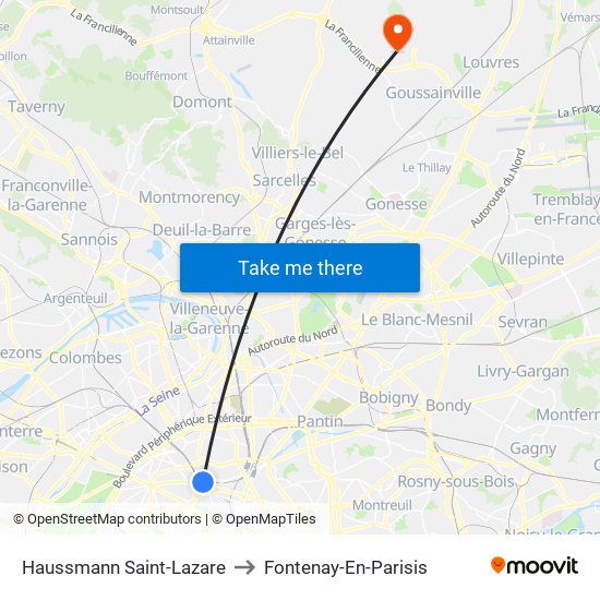 Haussmann Saint-Lazare to Fontenay-En-Parisis map