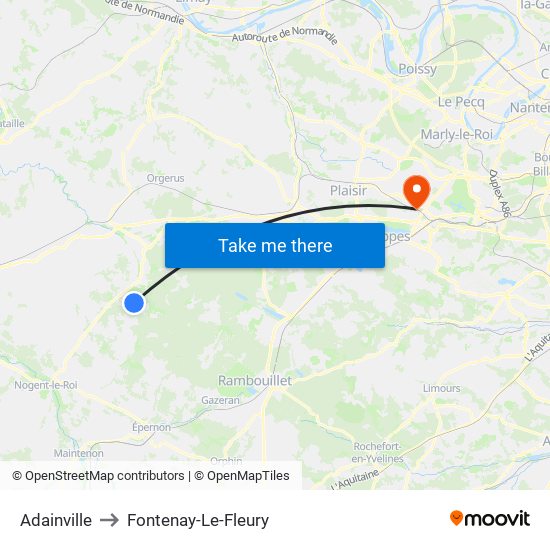 Adainville to Fontenay-Le-Fleury map
