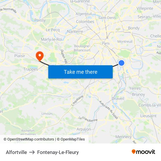 Alfortville to Fontenay-Le-Fleury map