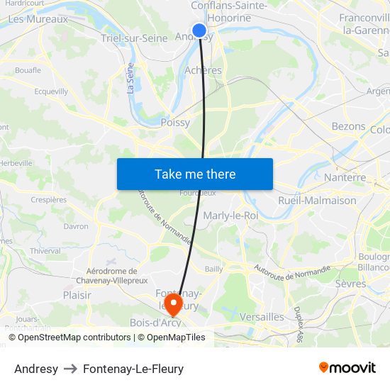 Andresy to Fontenay-Le-Fleury map