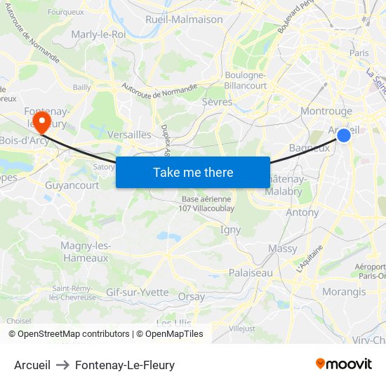 Arcueil to Fontenay-Le-Fleury map