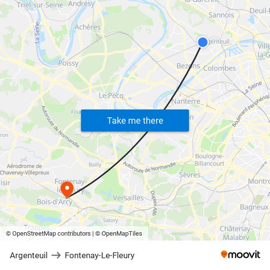 Argenteuil to Fontenay-Le-Fleury map