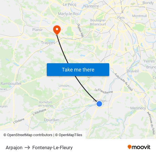 Arpajon to Fontenay-Le-Fleury map