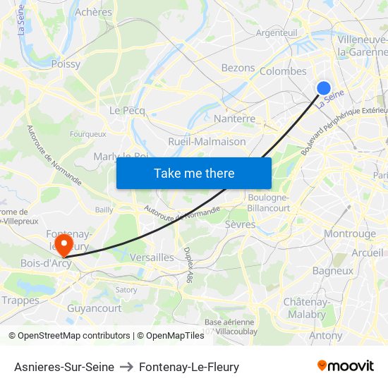 Asnieres-Sur-Seine to Fontenay-Le-Fleury map