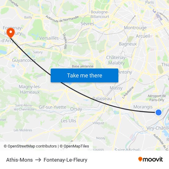 Athis-Mons to Fontenay-Le-Fleury map