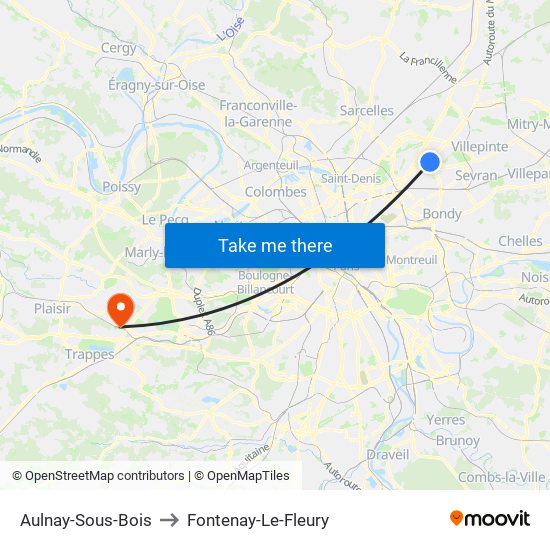 Aulnay-Sous-Bois to Fontenay-Le-Fleury map