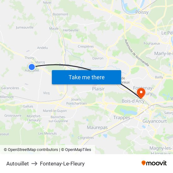 Autouillet to Fontenay-Le-Fleury map