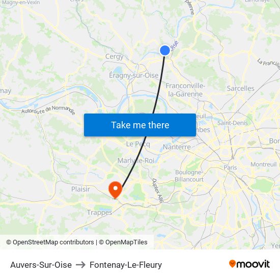 Auvers-Sur-Oise to Fontenay-Le-Fleury map