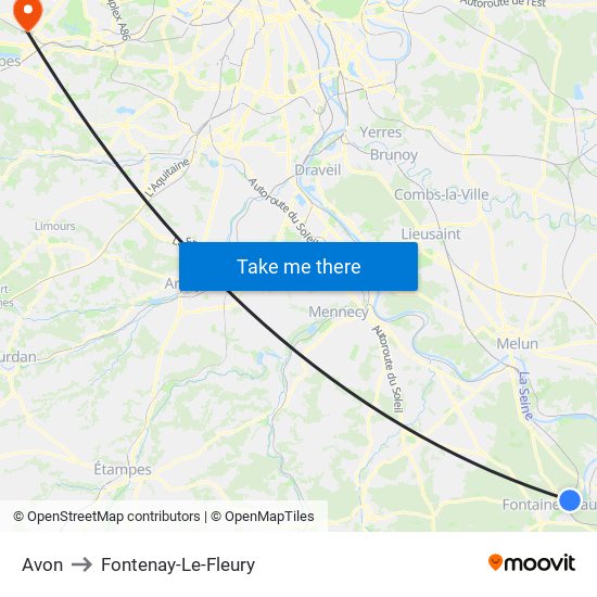 Avon to Fontenay-Le-Fleury map