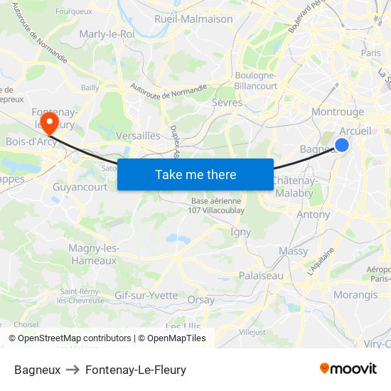 Bagneux to Fontenay-Le-Fleury map